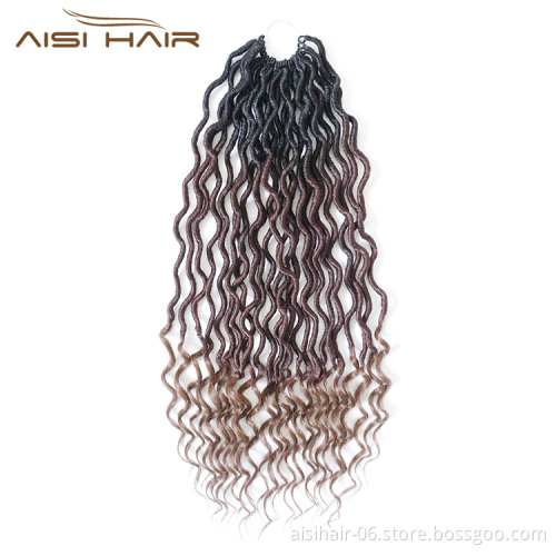 Aisi Hair Crochet Goddess Locs Hair Extensions Synthetic Faux Locs Ombre Curly Afro Crochet Braids Hairpieces